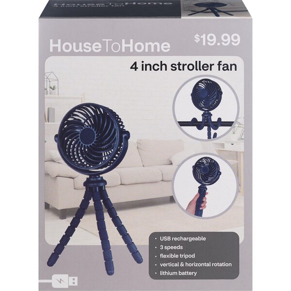 House To Home 4-inch Stroller Fan with Tripod, Navy