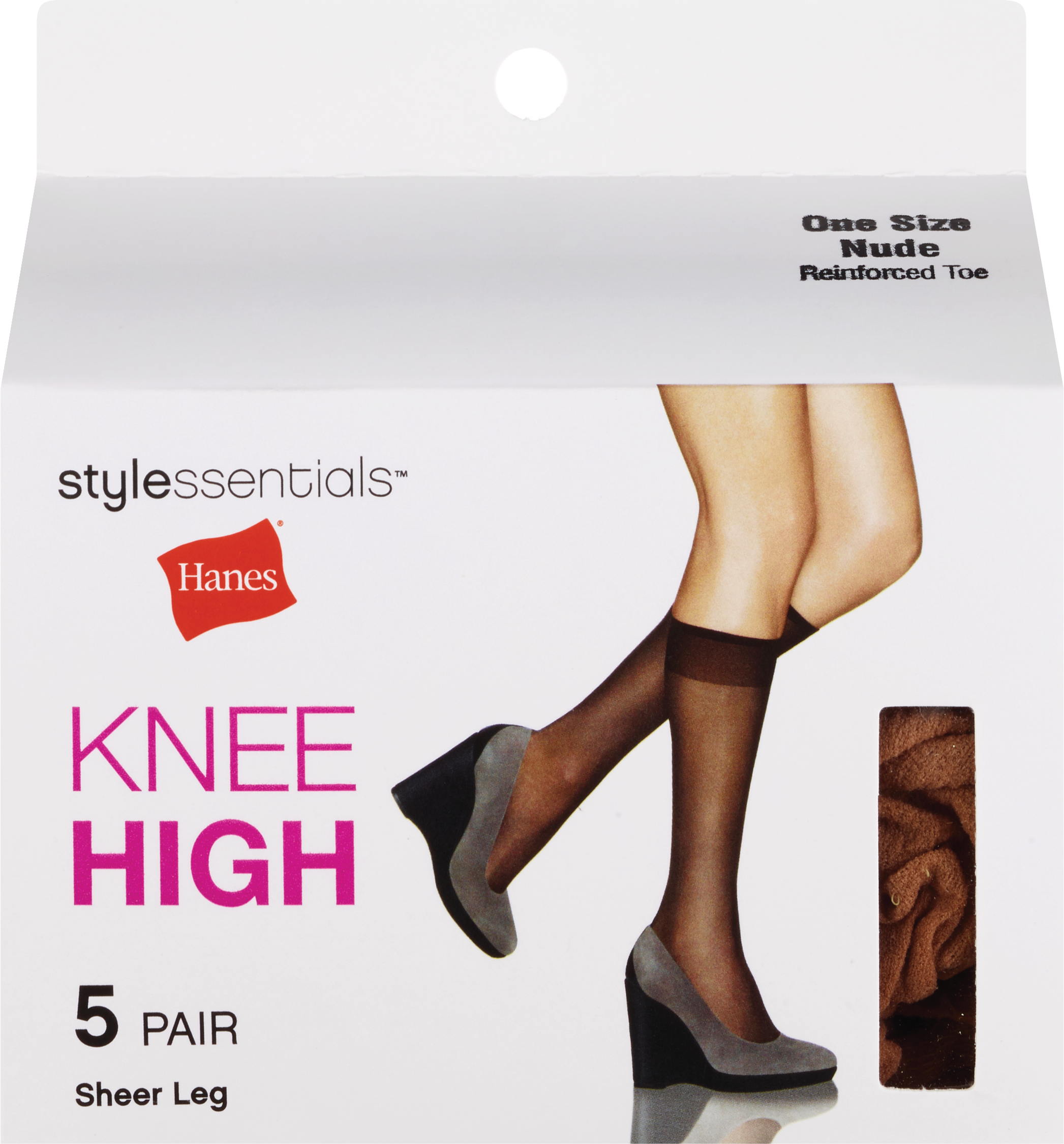 Style Essentials by Hanes One Size Knee High Sheer Leg Reinforced Toe, 5 Pairs