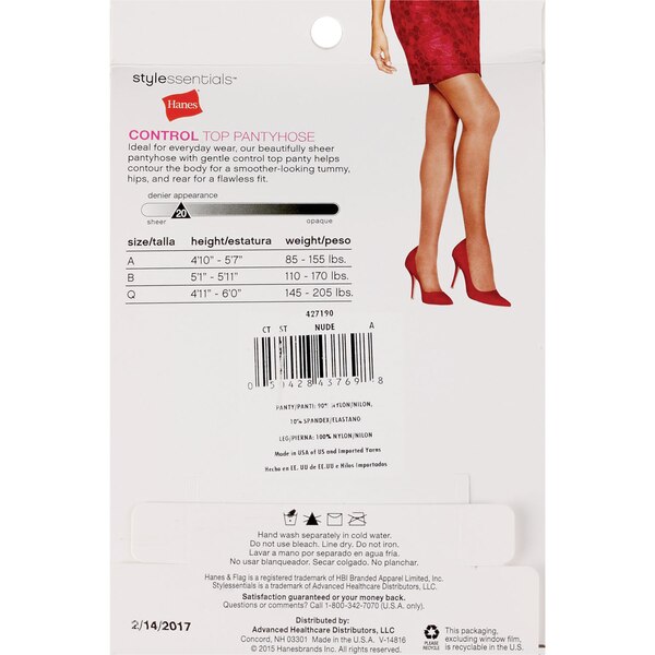 Style Essentials by Hanes Control Top Pantyhose Sheer Toe 2 Pairs
