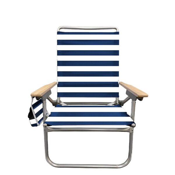Sun & Sky 7-Position Aluminum Hi-Back Beach Chair, Navy & White Cabana Stripe