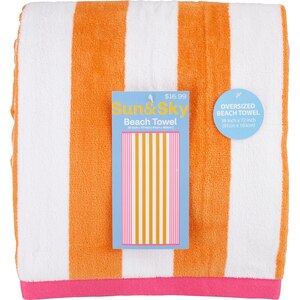 Sun & Sky Oversized Beach Towel, Orange/White/Pink Stripe, 36 x 72 in