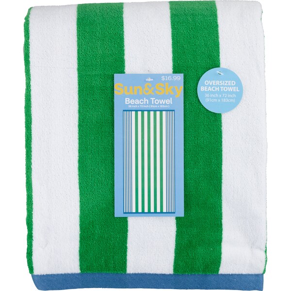 Sun & Sky Oversized Beach Towel, Green/White/Blue, 36 x 72 in