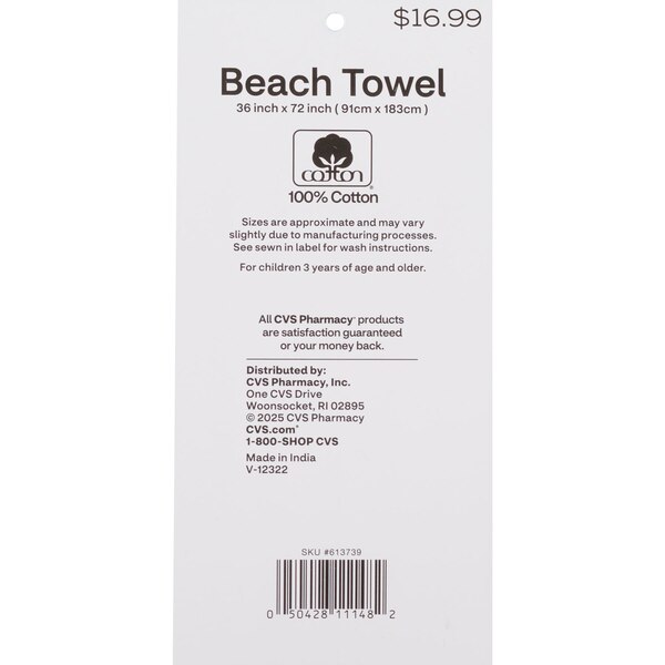 Sun & Sky Oversized Beach Towel, Blue Stripe, 36 x 72 in
