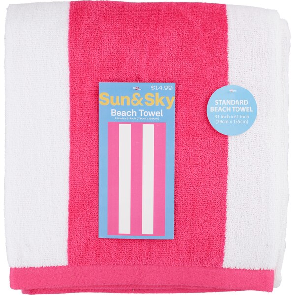 Sun & Sky Beach Towel, Pink & White Stripe, 31 x 61 in
