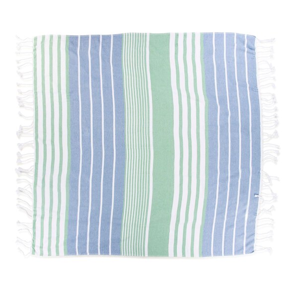 Sun & Sky Hammam Beach Blanket, Green Stripe, 60 x 60 in