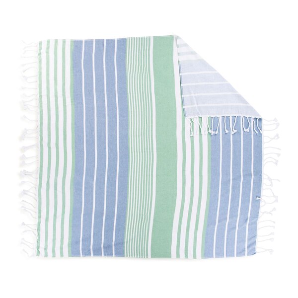 Sun & Sky Hammam Beach Blanket, Green Stripe, 60 x 60 in