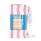 Sun & Sky Hammam Beach Blanket, Pink & Orange Stripe, 60 x 60 in, thumbnail image