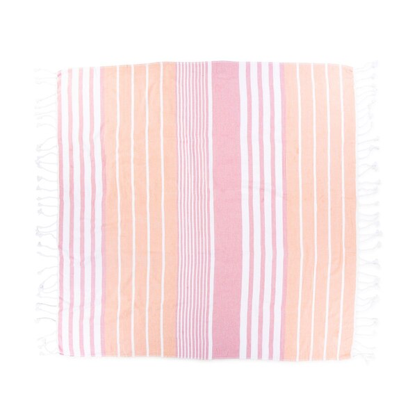 Sun & Sky Hammam Beach Blanket, Pink & Orange Stripe, 60 x 60 in