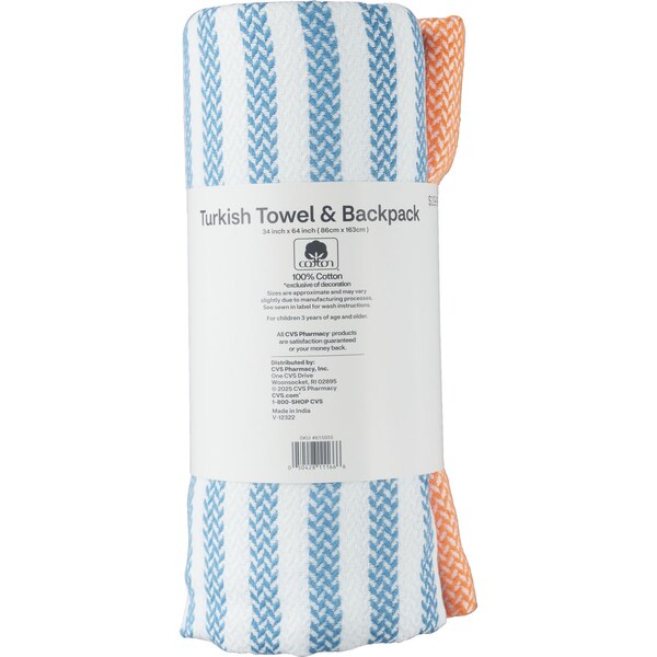 Sun & Sky Turkish Beach Towel & Backpack, Multicolor Stripe, 34 x 64 in
