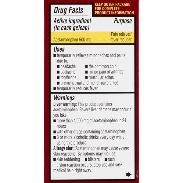 CVS Extra Strength Acetaminophen Pain Reliever & Fever Reducer 500 MG Gelcaps