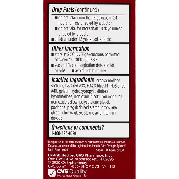 CVS Extra Strength Acetaminophen Pain Reliever & Fever Reducer 500 MG Gelcaps