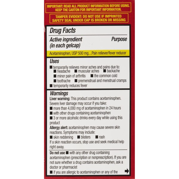 CVS Health Extra Strength Acetaminophen Pain Reliever & Fever Reducer 500 MG Gelcaps