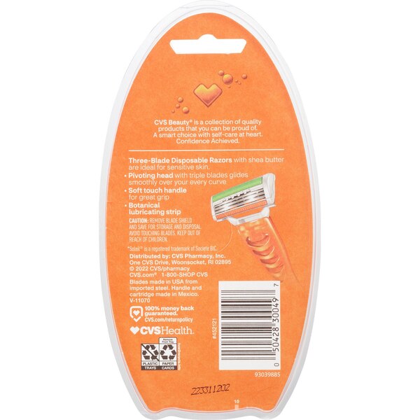 CVS Beauty 3-Blade Women's Disposable Razors, 4 CT
