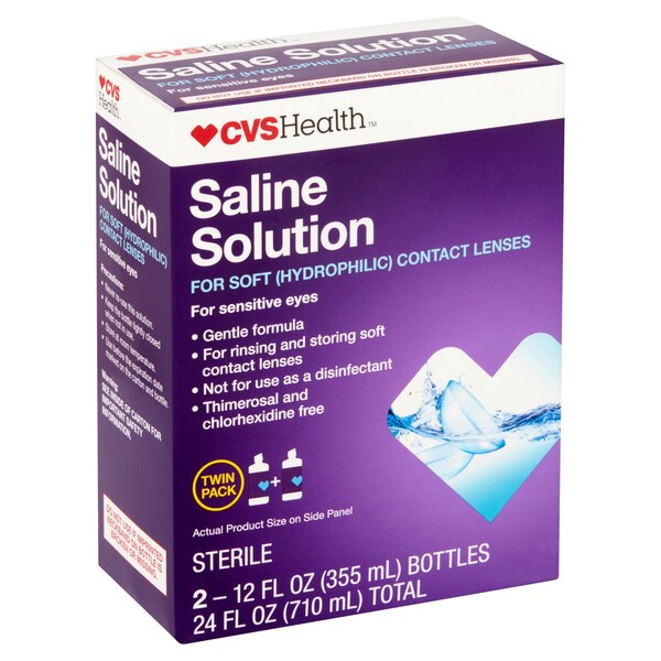 CVS Health Saline Solution for Soft Hydrophilic Contact Lenses, 12 OZ, Twin Pack