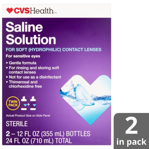 CVS Health Saline Solution for Soft Hydrophilic Contact Lenses, 12 OZ, Twin Pack