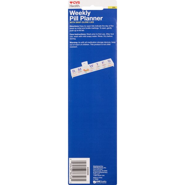 CVS Health Weekly Pill Planner with Contoured Bottom, 2XL, Assorted Colors