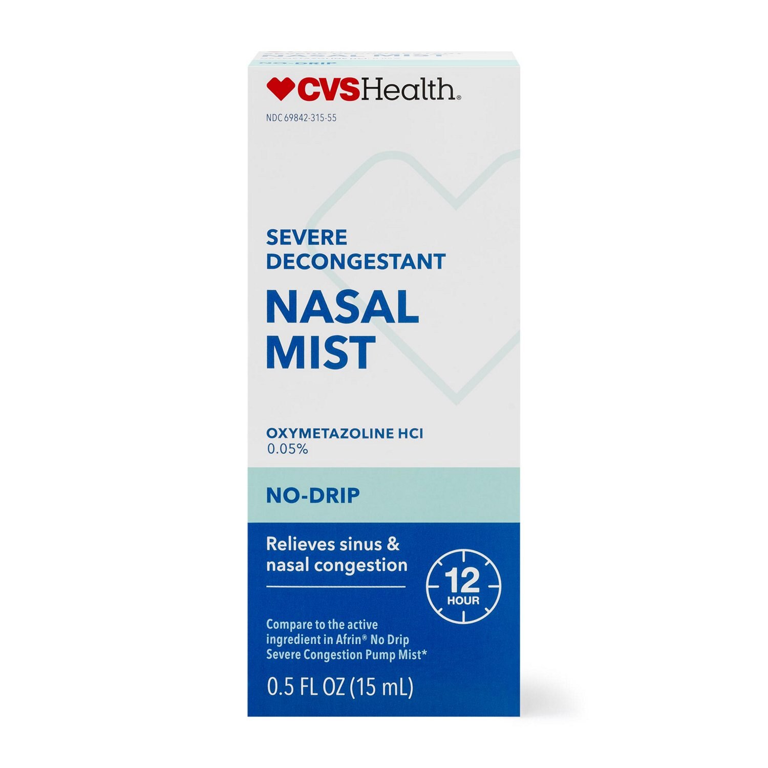 CVS Health 12HR No Drip Severe Decongestant Nasal Mist, 0.5 OZ