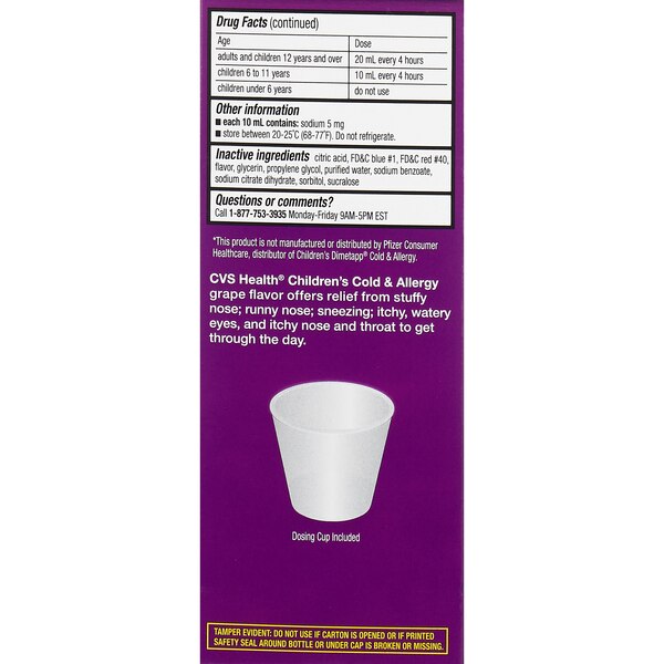 CVS Health Children's Cold & Allergy Liquid, Grape, 4 OZ