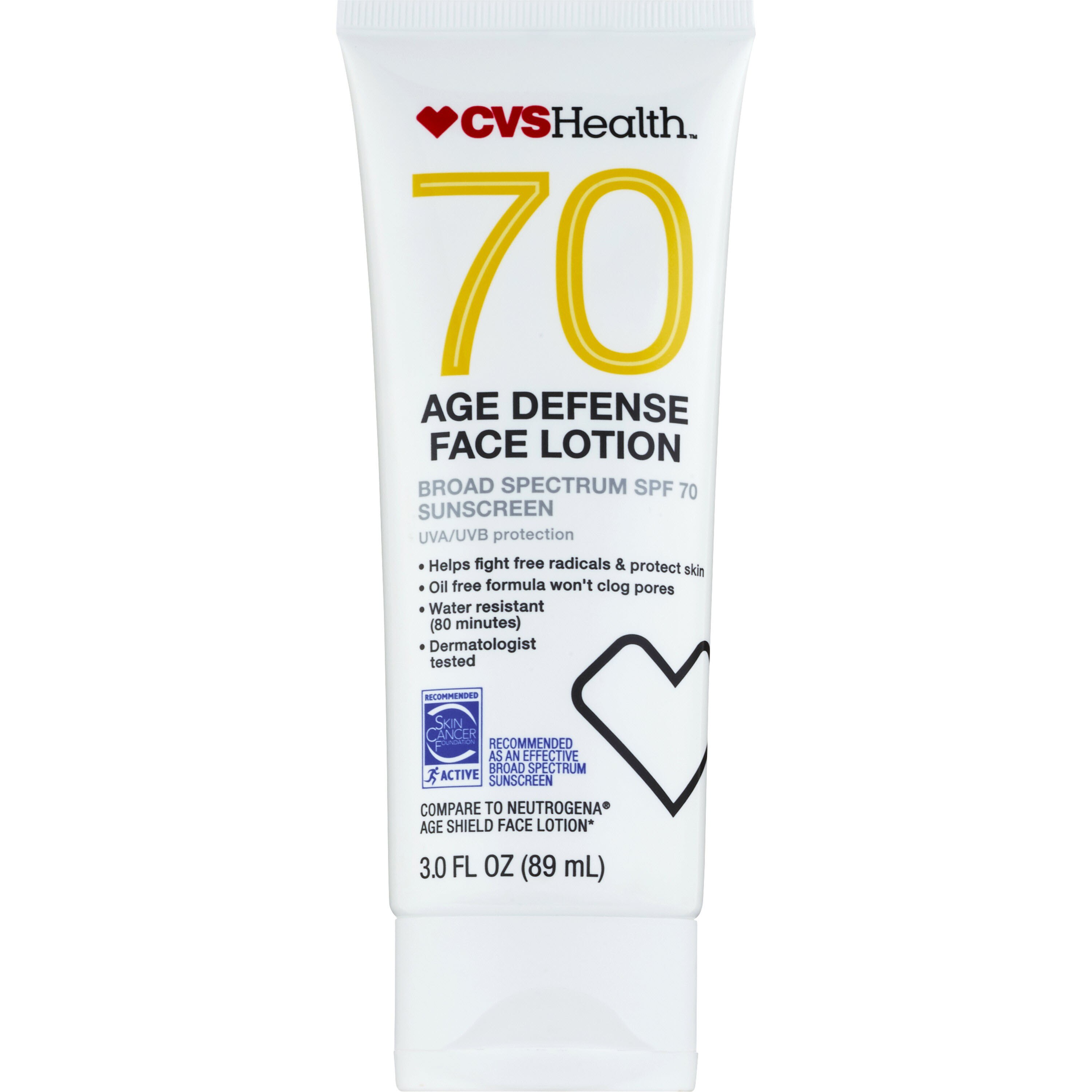 CVS Health Age Defense - Loción facial con protector solar de amplio espectro, FPS 70, 3 oz