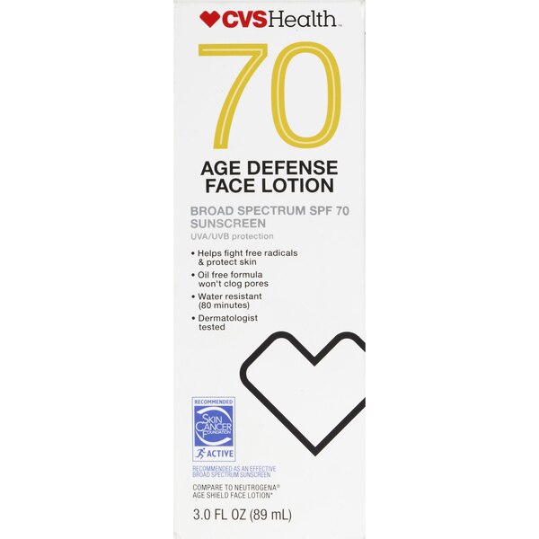 CVS Health Age Defense Broad Spectrum Sunscreen Face Lotion SPF 70, 3 OZ