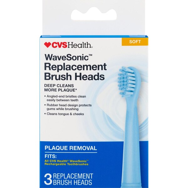 CVS Wave Sonic Rechargeable Refill Brush Head, Blue, 3 CT