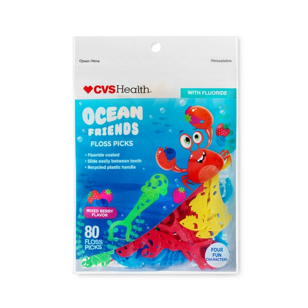 CVS Health Kid's Ocean Friends Floss Picks, Mixed Berry, 80 CT
