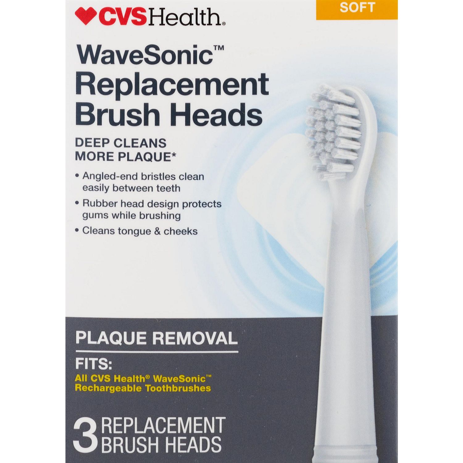 CVS Wave Sonic Rechargeable Brush Head Refill, Gray, 3 CT