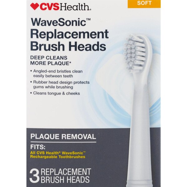 CVS Wave Sonic Rechargeable Brush Head Refill, Gray, 3 CT