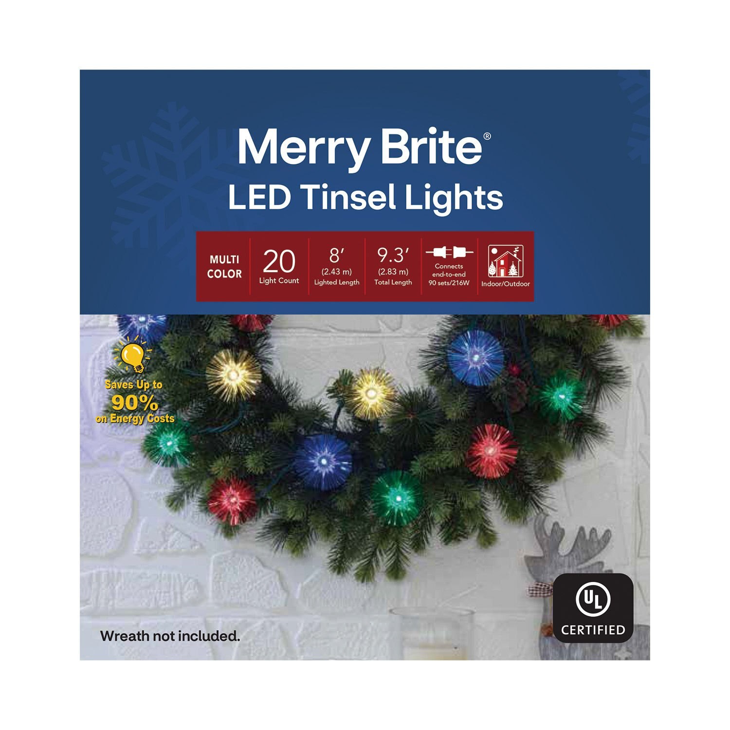 Merry Brite 20 LED Tinsel Lights, Multi Color, 9.3 ft image.