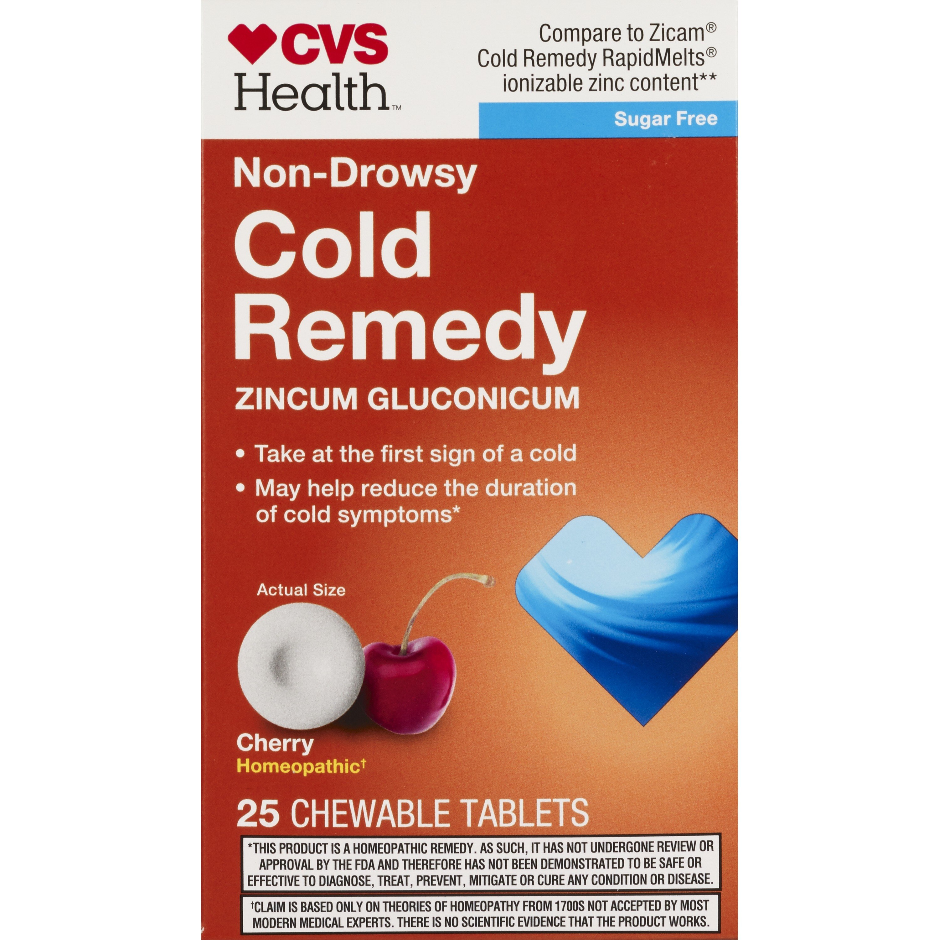 CVS Health - Remedio homeopático para el resfriado en tabletas de rápida disolución, no produce somnolencia, sin azúcar, Cherry, 25 u.