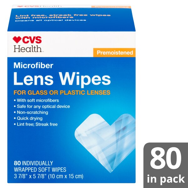 CVS Health Microfiber Premoistened Lens Wipes, 100 CT