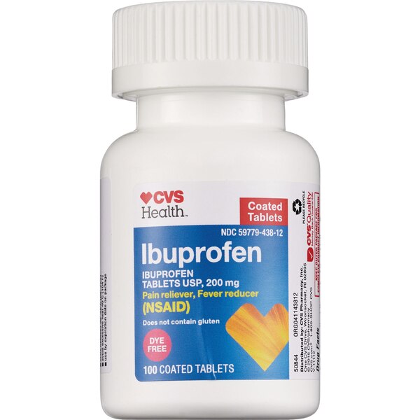 CVS Health Dye Free Ibuprofen 200 MG Tablets, 100 CT