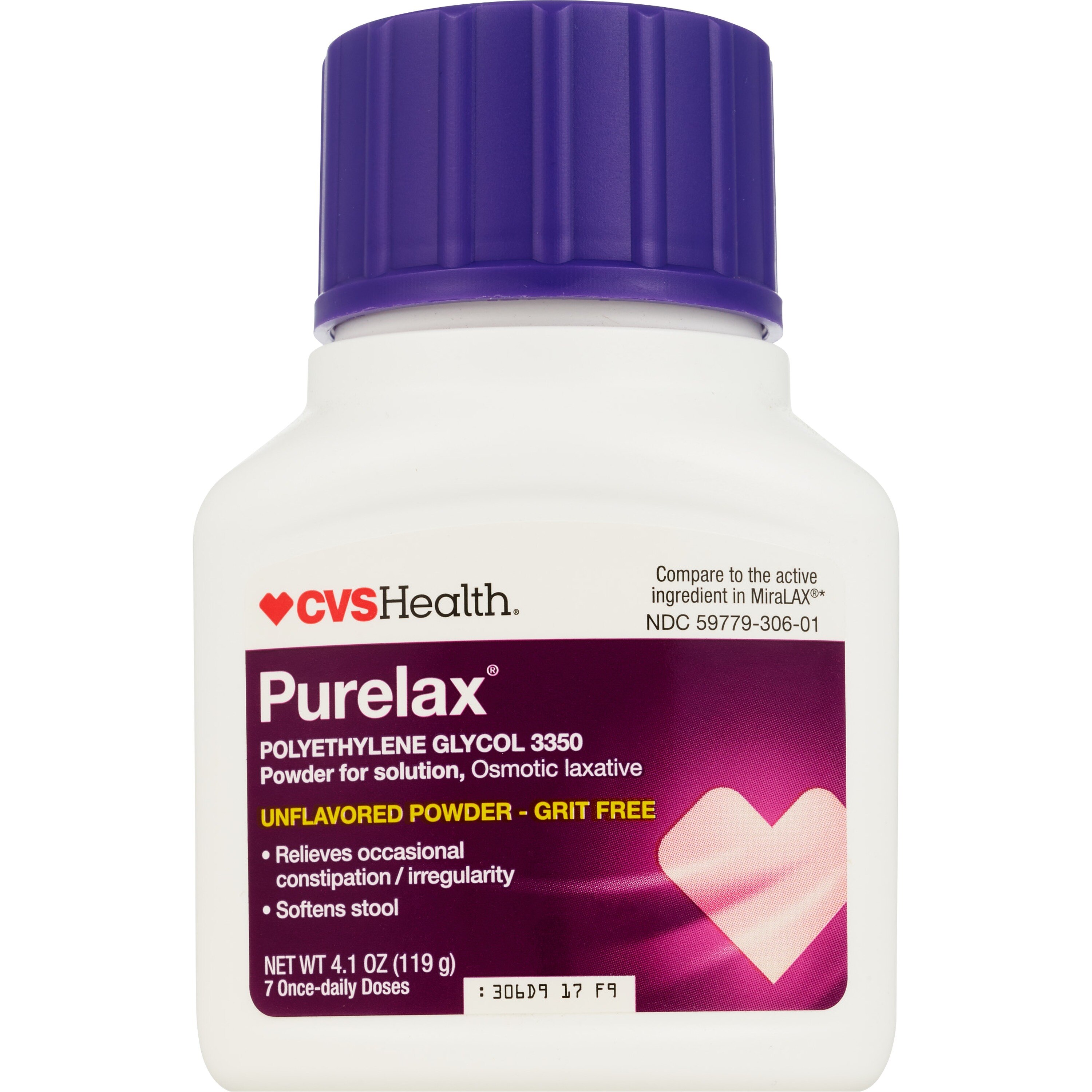 CVS Health Purelax Polyethylene Glycol 3350 en polvo sin sabor