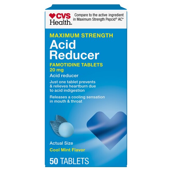 CVS Health Famotidine 20MG Cool Mint Tablets, 50 CT