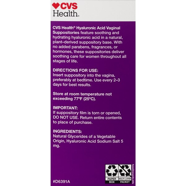 CVS Health Hyaluronic Acid Vaginal Suppositories Formula, 10 CT