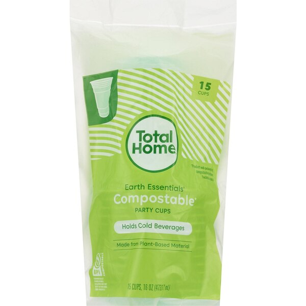Total Home Earth Essentials Compostable Party Cups, 15 ct