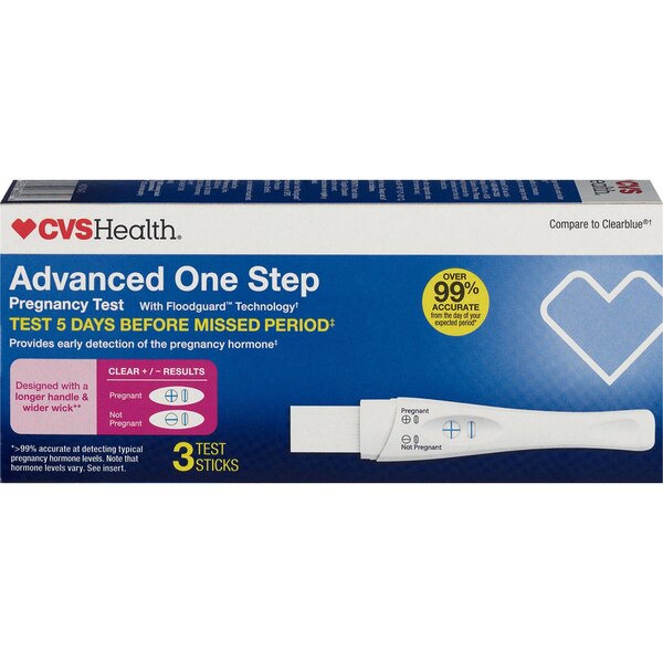 CVS Health Pregnancy Test ONE-STEP "+/-" Results 5 Days Before, 3 PK