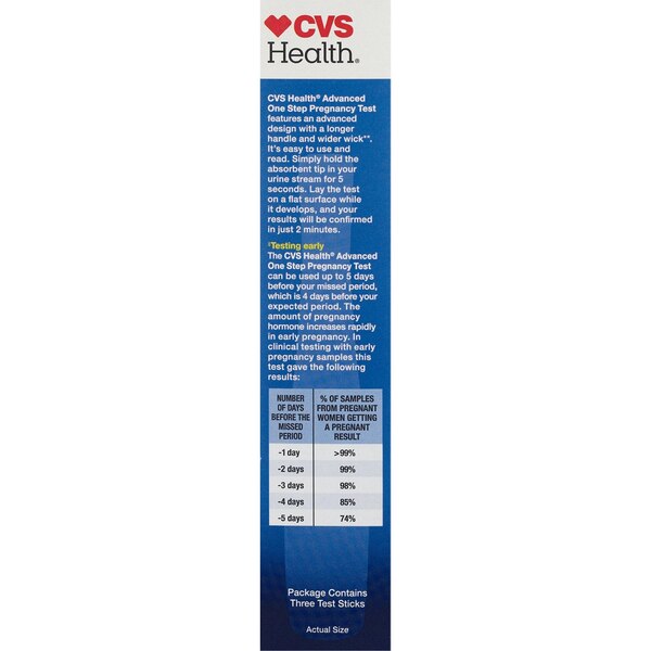 CVS Health Pregnancy Test ONE-STEP "+/-" Results 5 Days Before, 3 PK