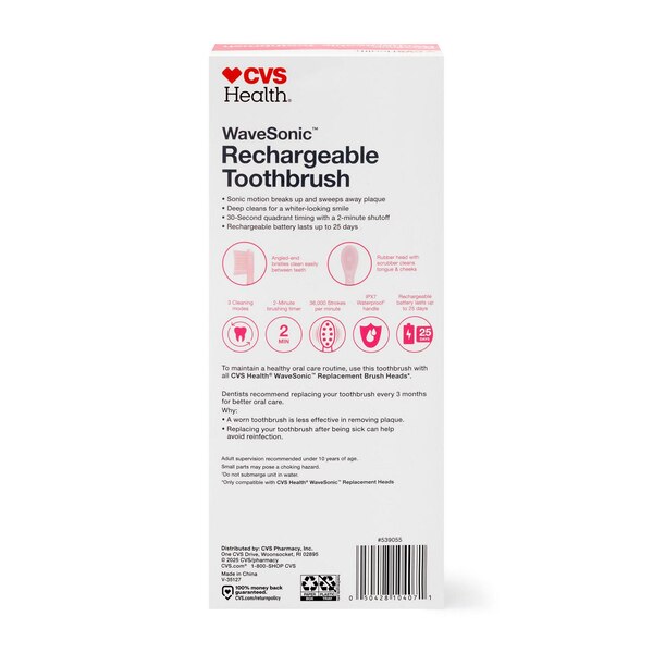 CVS Wave Sonic Rechargeable Toothbrush, Dusty Rose
