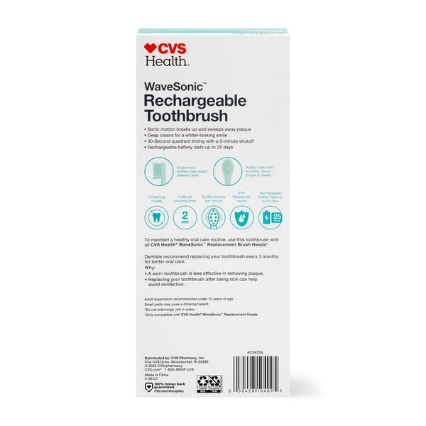 CVS Wave Sonic Rechargeable Toothbrush, Mint Green