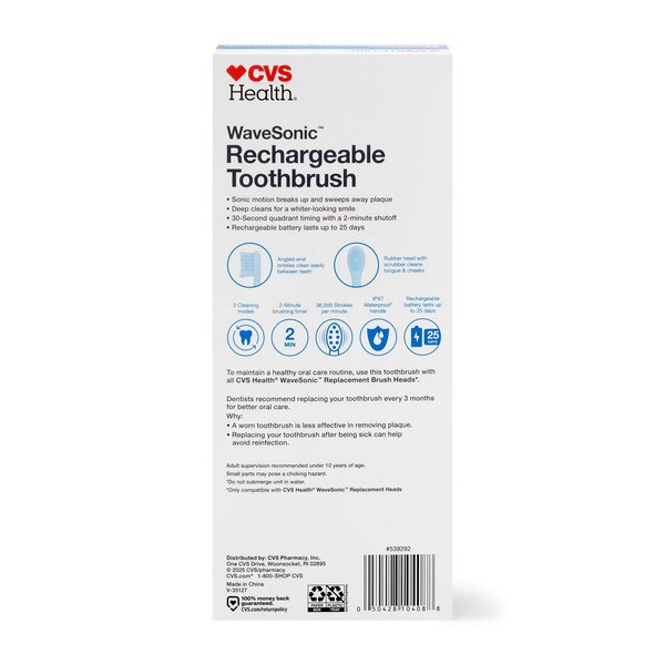 CVS Wave Sonic Rechargeable Toothbrush, Blue