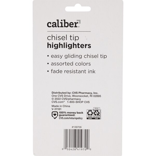 Caliber Fluorescent Highlighters, 5 Colors