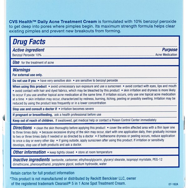 CVS Health Acne Treatment Cream With 10% Benzoyl Peroxide, Maximum Strength
