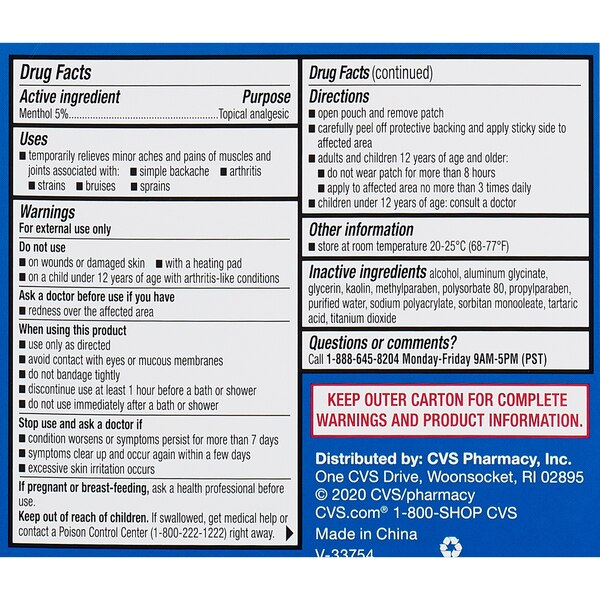 CVS Health Extra Strength Cold & Hot Medicated Patches, Small, 5 CT