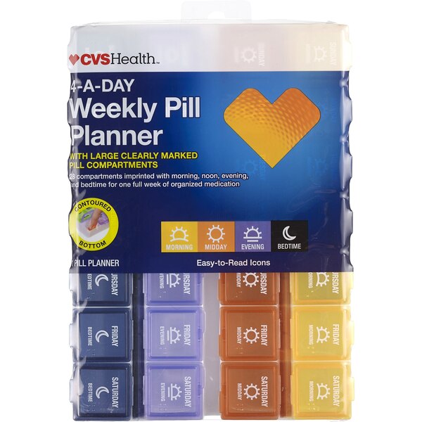 CVS Health - Organizador de pastillas semanal con fondo contorneado, 4 por día