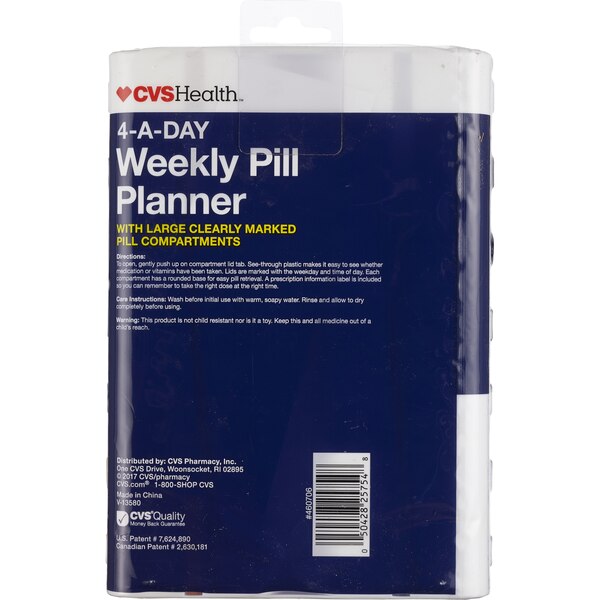 CVS Health - Organizador de pastillas semanal con fondo contorneado, 4 por día