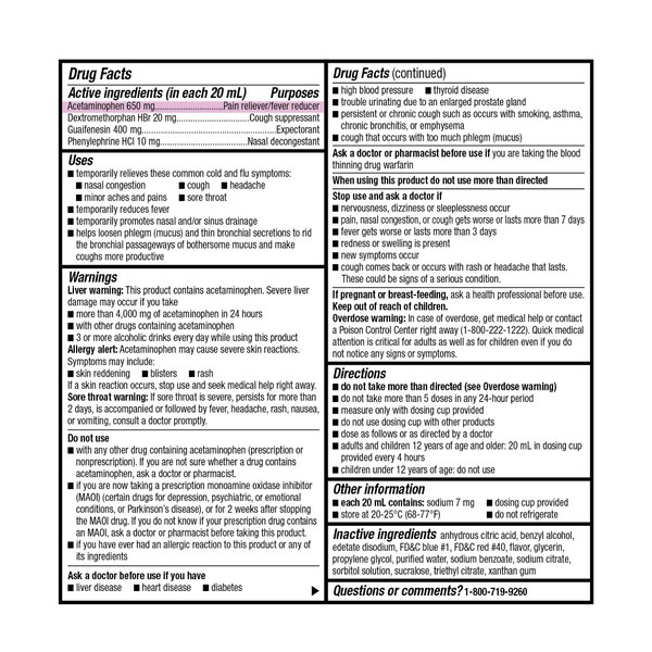 CVS Health Maximum Strength Adult Cold, Flu & Sore Throat Liquid, 6 OZ