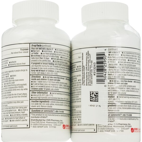 CVS Health Ibuprofen Pain Reliever & Fever Reducer (NSAID) 200 MG Coated Tablets