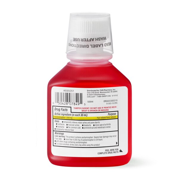 CVS Health Extra Strength Acetaminophen Pain Reliever & Fever Reducer 500 MG Liquid, Cherry, 8 FL OZ