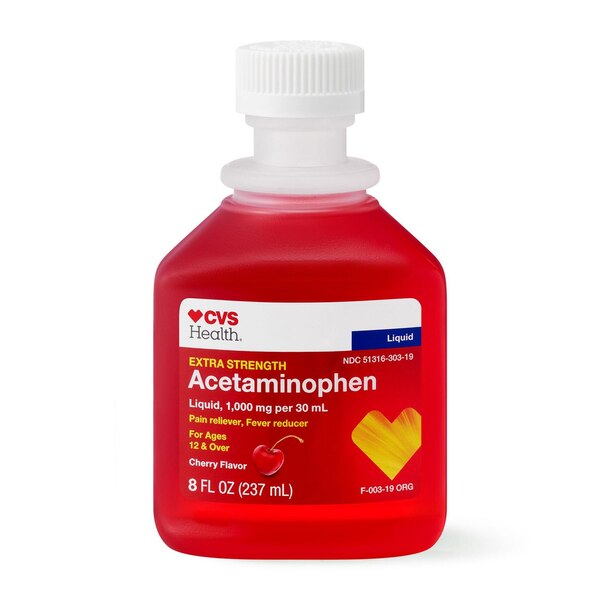 CVS Health Extra Strength Acetaminophen Pain Reliever & Fever Reducer 500 MG Liquid, Cherry, 8 FL OZ